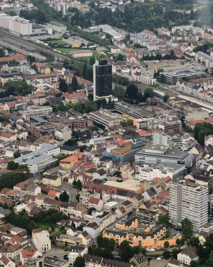 Luftbild der Lörracher Innenstadt